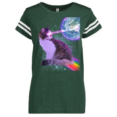 Space Cat Shooting Lazer Into Moon Enza Ladies Jersey Football T-Shirt