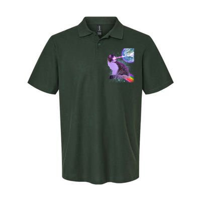 Space Cat Shooting Lazer Into Moon Softstyle Adult Sport Polo