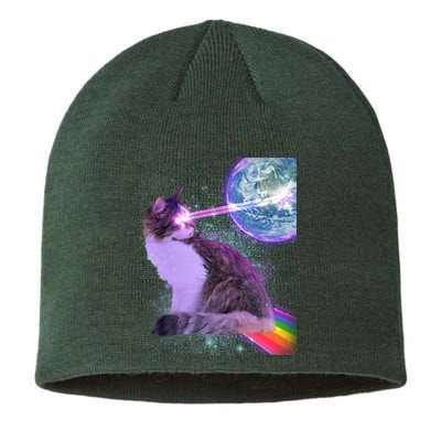 Space Cat Shooting Lazer Into Moon Sustainable Beanie