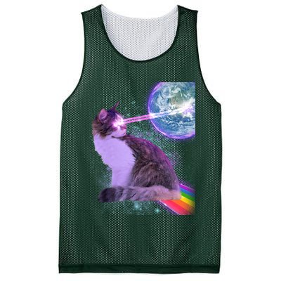 Space Cat Shooting Lazer Into Moon Mesh Reversible Basketball Jersey Tank