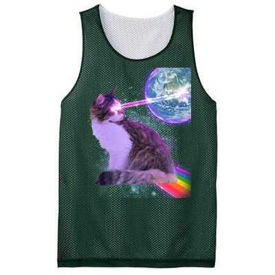 Space Cat Shooting Lazer Into Moon Mesh Reversible Basketball Jersey Tank