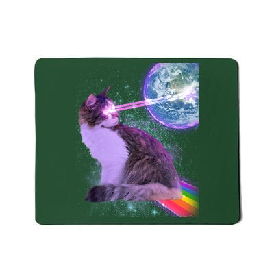 Space Cat Shooting Lazer Into Moon Mousepad