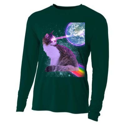 Space Cat Shooting Lazer Into Moon Cooling Performance Long Sleeve Crew