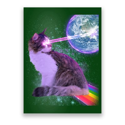 Space Cat Shooting Lazer Into Moon Poster