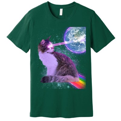 Space Cat Shooting Lazer Into Moon Premium T-Shirt