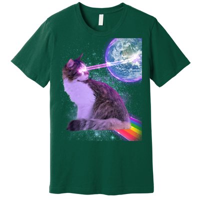 Space Cat Shooting Lazer Into Moon Premium T-Shirt