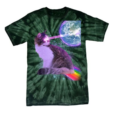 Space Cat Shooting Lazer Into Moon Tie-Dye T-Shirt