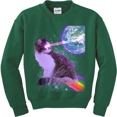 Space Cat Shooting Lazer Into Moon Kids Sweatshirt