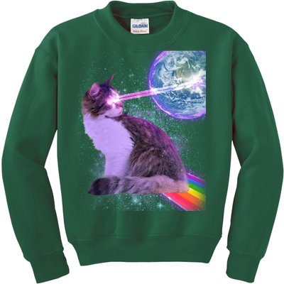 Space Cat Shooting Lazer Into Moon Kids Sweatshirt