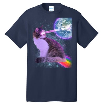 Space Cat Shooting Lazer Into Moon Tall T-Shirt