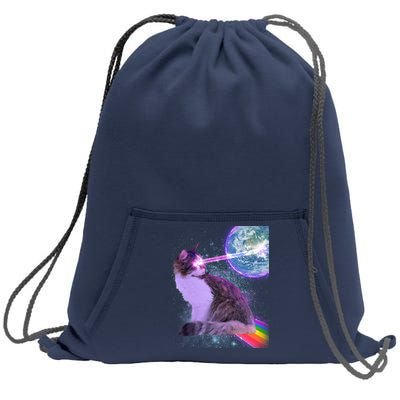 Space Cat Shooting Lazer Into Moon Sweatshirt Cinch Pack Bag