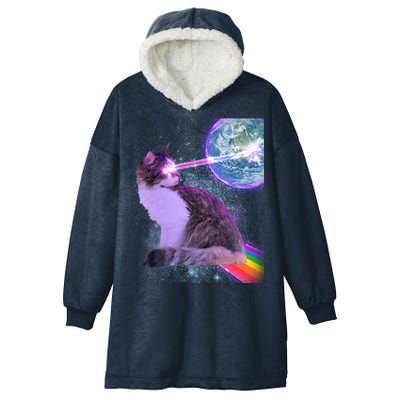 Space Cat Shooting Lazer Into Moon Hooded Wearable Blanket