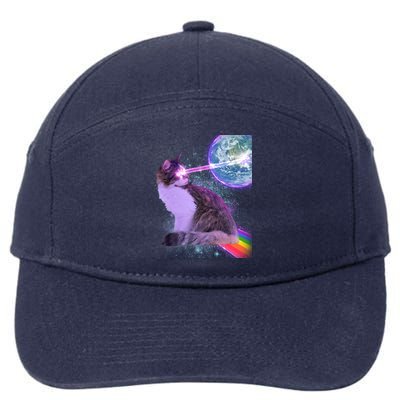 Space Cat Shooting Lazer Into Moon 7-Panel Snapback Hat