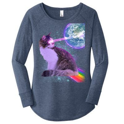 Space Cat Shooting Lazer Into Moon Women's Perfect Tri Tunic Long Sleeve Shirt