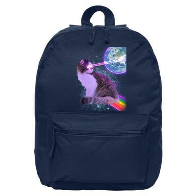 Space Cat Shooting Lazer Into Moon 16 in Basic Backpack