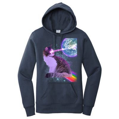 Space Cat Shooting Lazer Into Moon Women's Pullover Hoodie