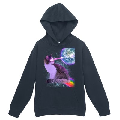 Space Cat Shooting Lazer Into Moon Urban Pullover Hoodie