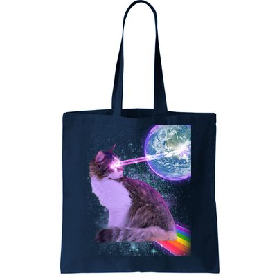 Space Cat Shooting Lazer Into Moon Tote Bag