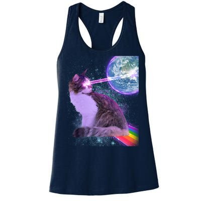 Space Cat Shooting Lazer Into Moon Women's Racerback Tank