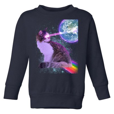 Space Cat Shooting Lazer Into Moon Toddler Sweatshirt