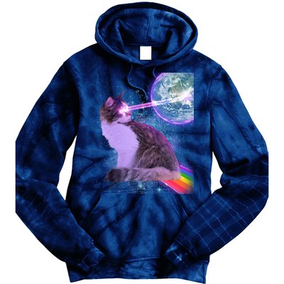 Space Cat Shooting Lazer Into Moon Tie Dye Hoodie