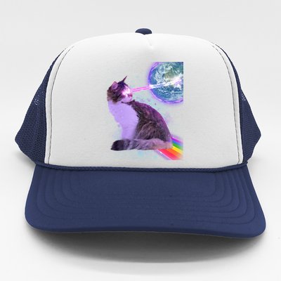 Space Cat Shooting Lazer Into Moon Trucker Hat