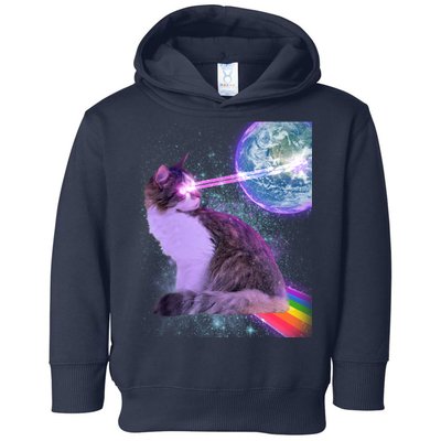 Space Cat Shooting Lazer Into Moon Toddler Hoodie