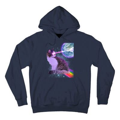 Space Cat Shooting Lazer Into Moon Tall Hoodie