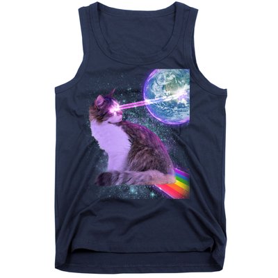 Space Cat Shooting Lazer Into Moon Tank Top