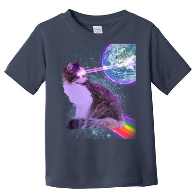 Space Cat Shooting Lazer Into Moon Toddler T-Shirt