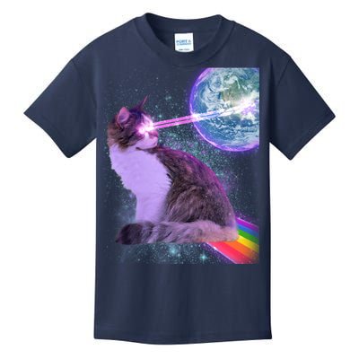 Space Cat Shooting Lazer Into Moon Kids T-Shirt