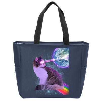 Space Cat Shooting Lazer Into Moon Zip Tote Bag