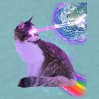 Space Cat Shooting Lazer Into Moon Sueded Cloud Jersey T-Shirt