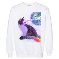 Space Cat Shooting Lazer Into Moon Garment-Dyed Sweatshirt