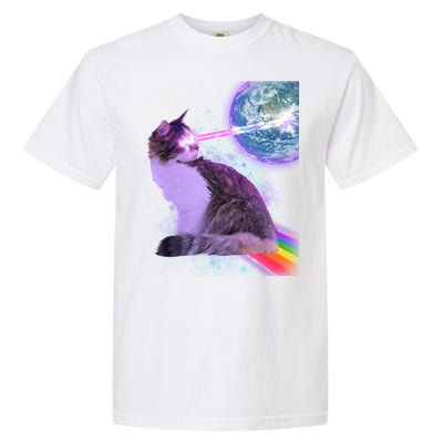 Space Cat Shooting Lazer Into Moon Garment-Dyed Heavyweight T-Shirt