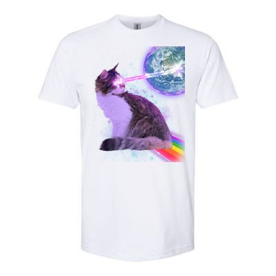 Space Cat Shooting Lazer Into Moon Softstyle CVC T-Shirt