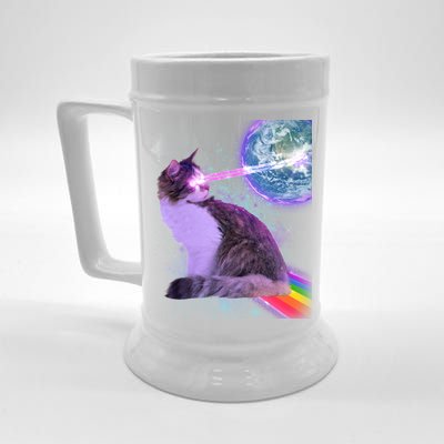 Space Cat Shooting Lazer Into Moon Beer Stein