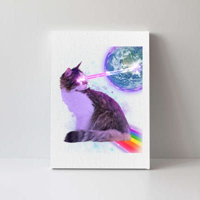 Space Cat Shooting Lazer Into Moon Canvas