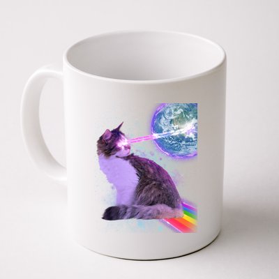 Space Cat Shooting Lazer Into Moon Coffee Mug