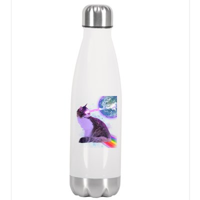 Space Cat Shooting Lazer Into Moon Stainless Steel Insulated Water Bottle