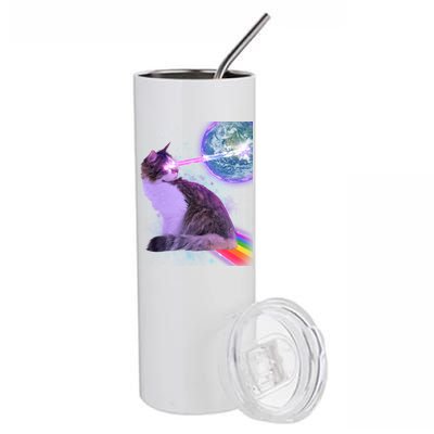 Space Cat Shooting Lazer Into Moon Stainless Steel Tumbler