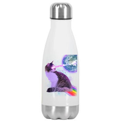 Space Cat Shooting Lazer Into Moon Stainless Steel Insulated Water Bottle