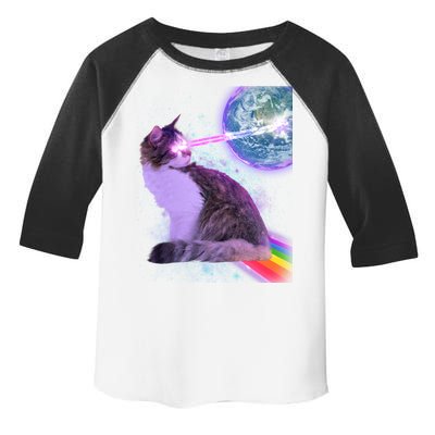 Space Cat Shooting Lazer Into Moon Toddler Fine Jersey T-Shirt