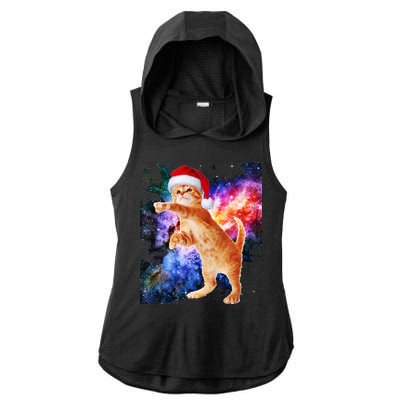 Space Christmas Cat Santa Kitty Ladies PosiCharge Tri-Blend Wicking Draft Hoodie Tank