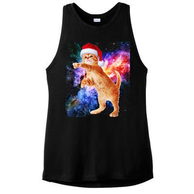 Space Christmas Cat Santa Kitty Ladies PosiCharge Tri-Blend Wicking Tank