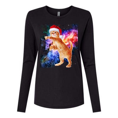 Space Christmas Cat Santa Kitty Womens Cotton Relaxed Long Sleeve T-Shirt