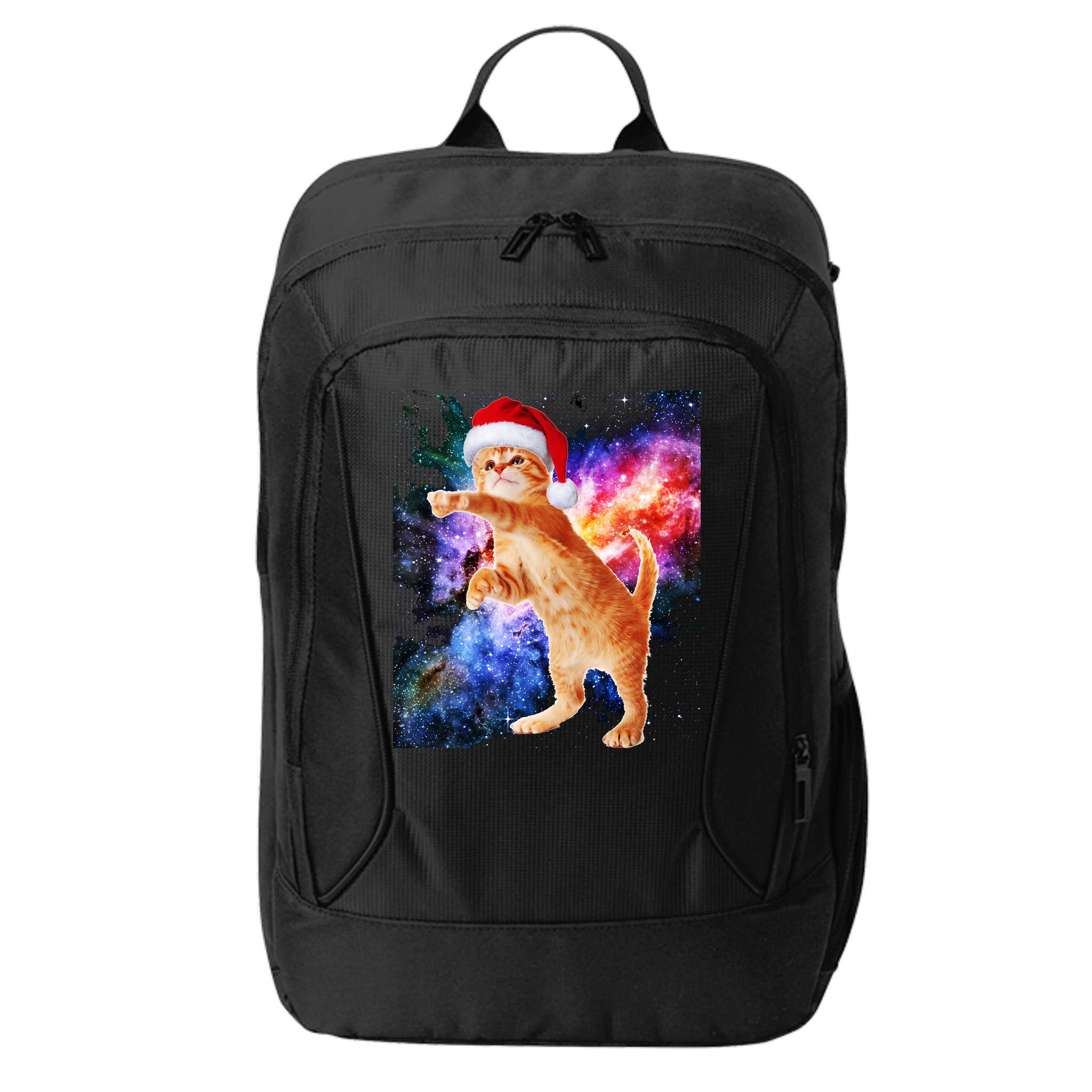 Space Christmas Cat Santa Kitty City Backpack