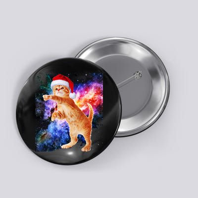 Space Christmas Cat Santa Kitty Button