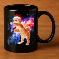 Space Christmas Cat Santa Kitty 11oz C Handle Ceramic Mug