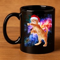 Space Christmas Cat Santa Kitty 11oz C Handle Ceramic Mug